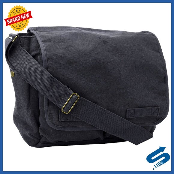 Heavyweight Cotton Canvas Messenger Bag Classic Military Style Adjustable Strap